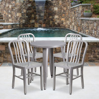Flash Furniture CH-51080TH-4-18VRT-SIL-GG 24" Round Metal Table Set with Back Chairs in Silver